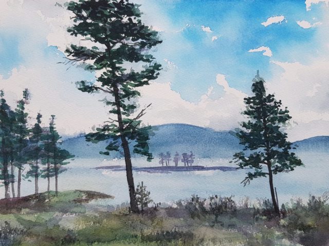 Byglandsfjorden in Norwegen, 31 x 23 cm, Aquarell auf Baumwollpapier