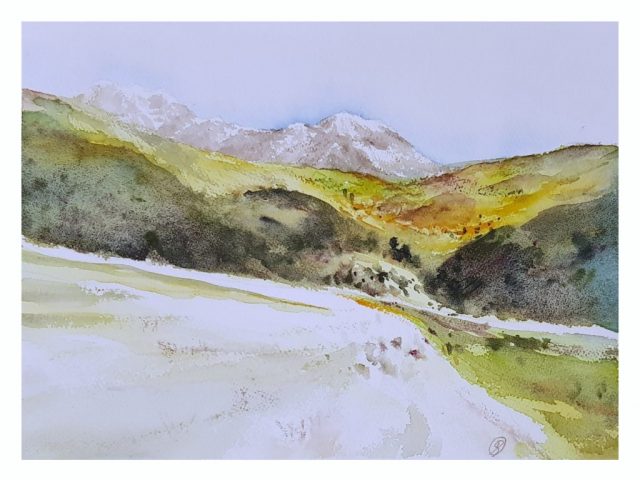 Alpenvorland, 33 x 22 cm, Aquarell auf Baumwollpapier