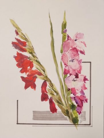 Rote Gladiolen, 24 x 32 cm, Aquarell und Mischtechnik auf Papier