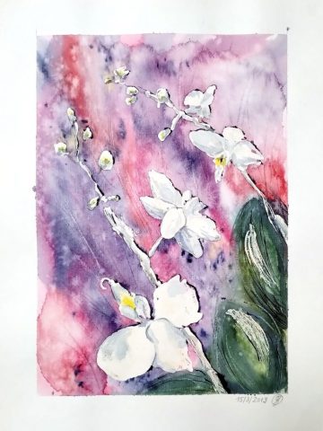 Weiße Orchideen, 24 x 32 cm, Aquarell auf Aquarellpapier