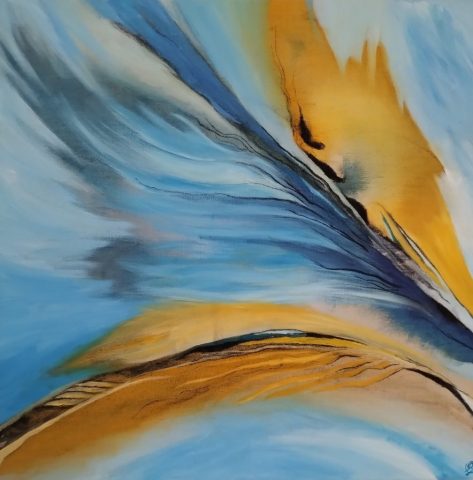 Gefedert, 60 x 60 cm, Acryl auf Leinwand