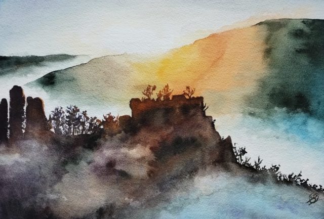Morgennebel, 31 x 23 cm, Aquarell auf Baumwollpapier