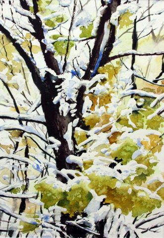 Wintereinbruch, Aquarell auf Aquarellpapier