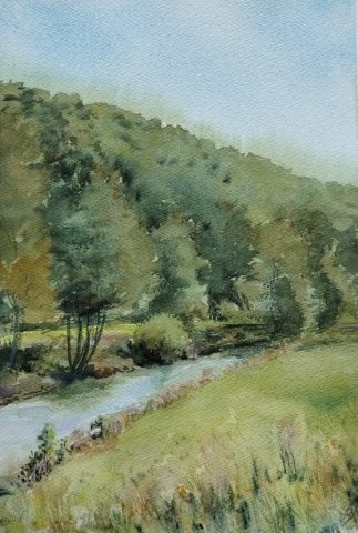 Blick auf die Wiesent bei Doos, 25,4 x 35,6 cm, Aquarell auf Baumwollpapier