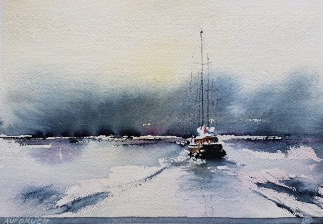 Aufbruch, 24 x 35 cm, Aquarell auf Baumwollpapier