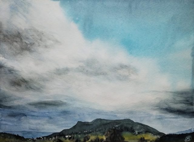 Blick auf das Walberla, 48 x 36 cm, Aquarell auf Aquarellpapier