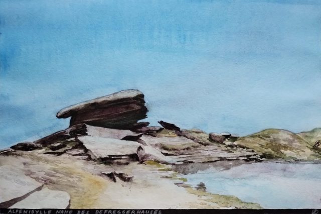 Alpenidylle nahe des Defreggerhauses, 44 x 28 cm, Aquarelle auf Aquarellpapier