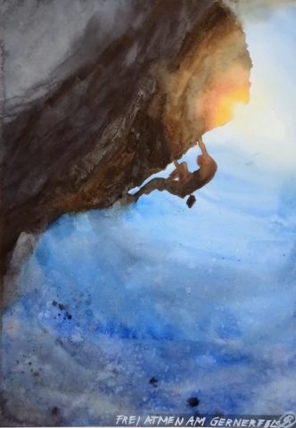 Frei Atmen am Gernerfels, 23 x 33 cm, Aquarell auf Baumwollpapier