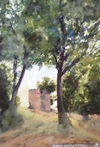 Ruine Weibertreu, 29 x 41 cm, Aquarell auf Baumwollpapier