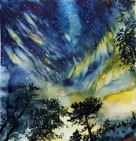 Abend in der Fränkischen Schweiz, 29 x 29 cm, Aquarell auf Aquarellpapier