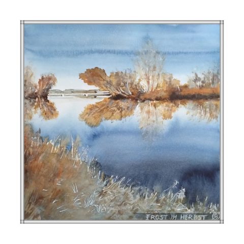 Frost im Herbst, Baiersdorf - Fränkische Schweiz, 29 x 29 cm, Aquarell auf Baumwollpapier