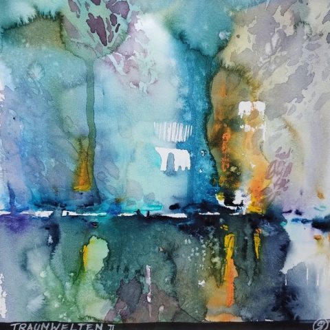 Traumwelten II, 29 x 29 cm, Aquarell auf Baumwollpapier