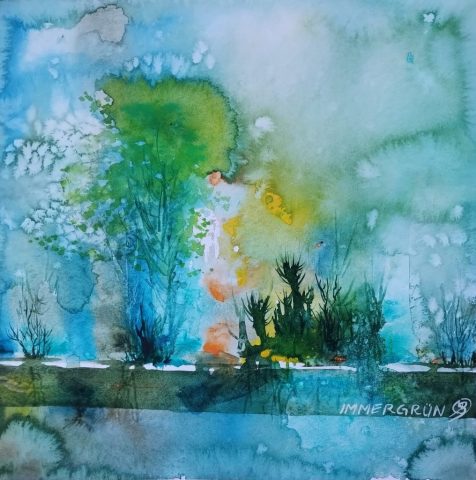 Immergrün, 29 x 29 cm, Aquarell auf Baumwollpapier