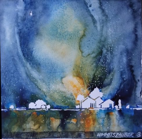 Himmelszauber, 29 x 29 cm, Aquarell auf Baumwollpapier