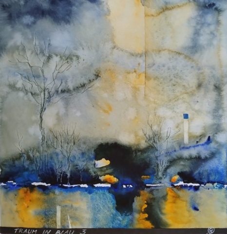 Traum in Blau 3, 29 x 29 cm, Aquarell auf Baumwollpapier