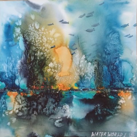 Waterworld, 29 x 29 cm, Aquarell auf Baumwollpapier