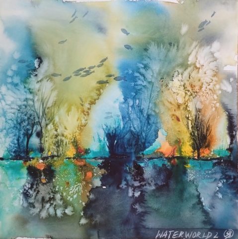 Waterworld 2, 29 x 29 cm, Aquarell auf Baumwollpapier