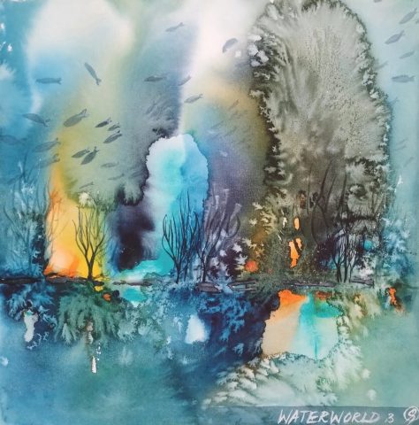 Waterworld 3, 29 x 29 cm, Aquarell auf Baumwollpapier